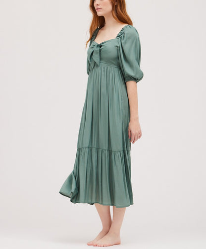 TIE FRONT SATIN MIDI DRESS
